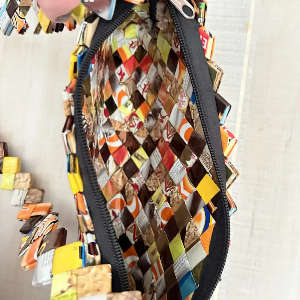 Upcycled Candy Wrapper Woven Crossbody Shoulder Bag Multicolor Eco Friendly Fall